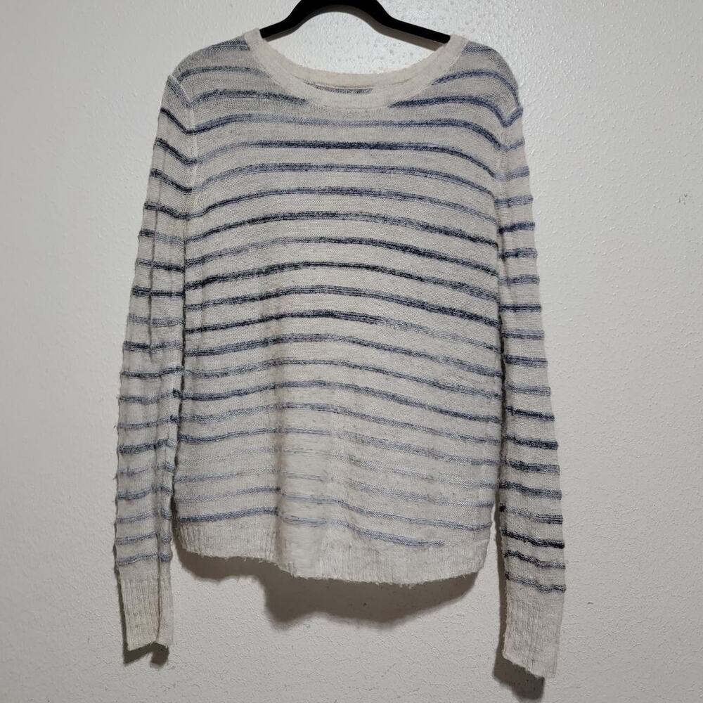 Pam Gela Stripe Open Cross Back Sweater Pullover Top Wool Blend Women Small